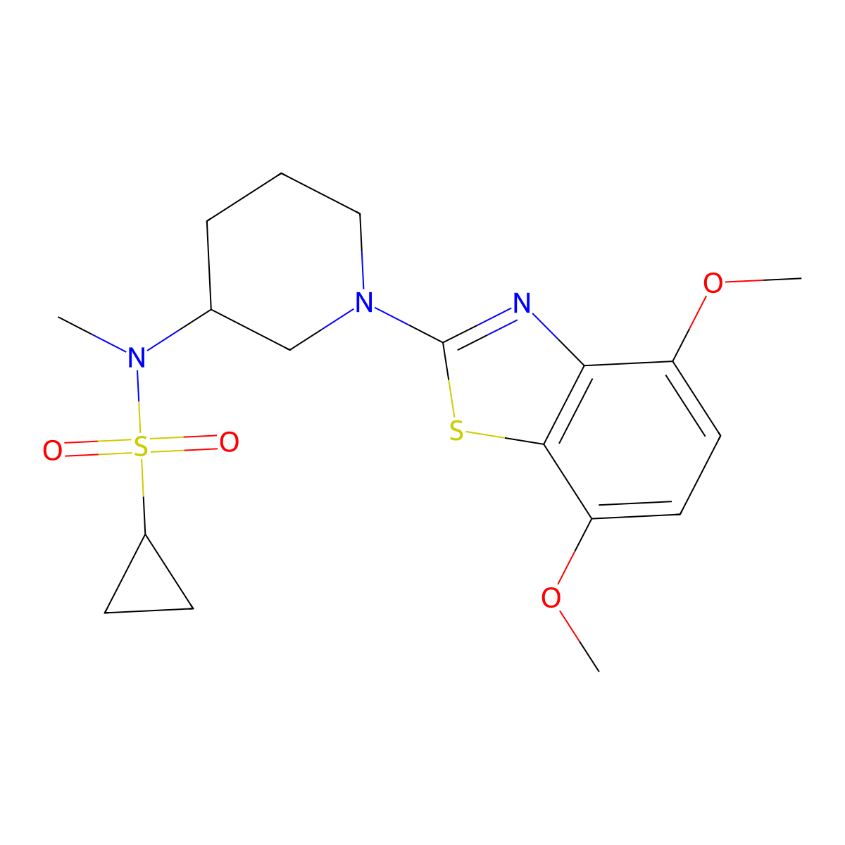N-[1-(4,7-dimethoxy-1,3-benzothiazol-2-yl)piperidin-3-yl]-N-methylcyclopropanesulfonamide molecular structure, CAS 2742079-27-0