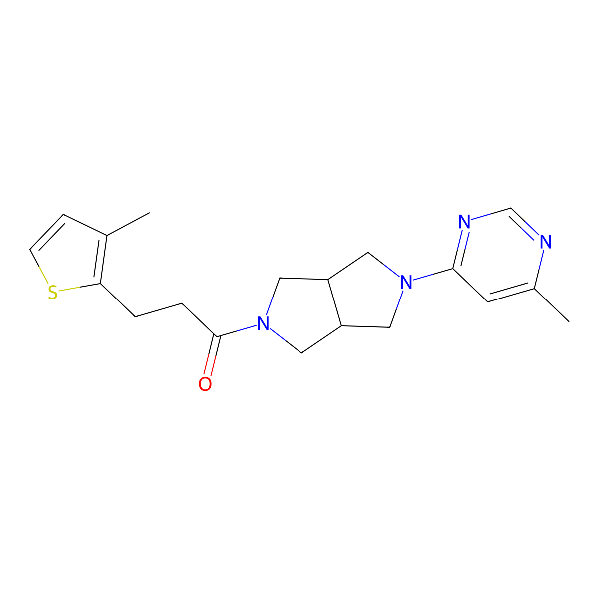 1-[5-(6-Methylpyrimidin-4-yl)-octahydropyrrolo[3,4-c]pyrrol-2-yl]-3-(3-methylthiophen-2-yl)propan-1-one molecular structure, CAS 2742079-28-1