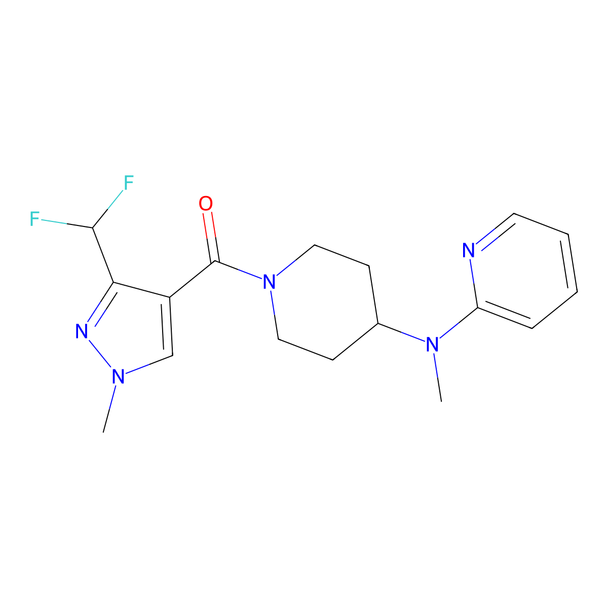 N-{1-[3-(difluoromethyl)-1-methyl-1H-pyrazole-4-carbonyl]piperidin-4-yl}-N-methylpyridin-2-amine molecular structure, CAS 2742079-30-5