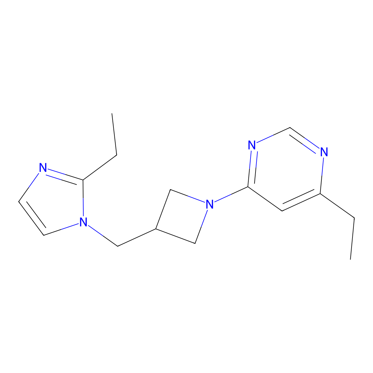4-ethyl-6-{3-[(2-ethyl-1H-imidazol-1-yl)methyl]azetidin-1-yl}pyrimidine molecular structure, CAS 2742079-31-6