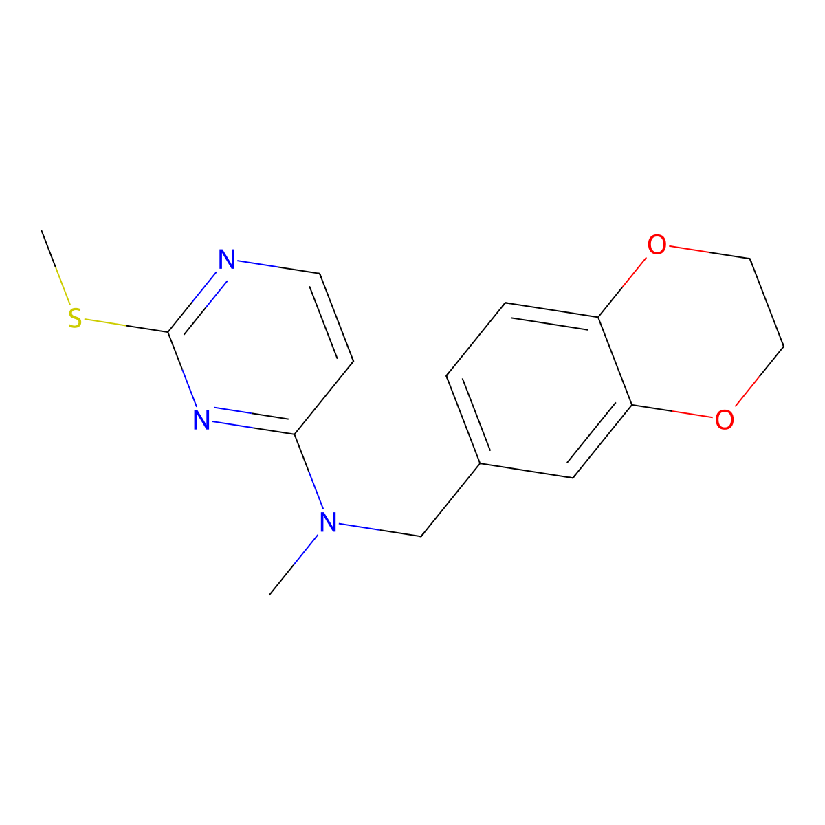 N-[(2,3-dihydro-1,4-benzodioxin-6-yl)methyl]-N-methyl-2-(methylsulfanyl)pyrimidin-4-amine molecular structure, CAS 2742079-39-4