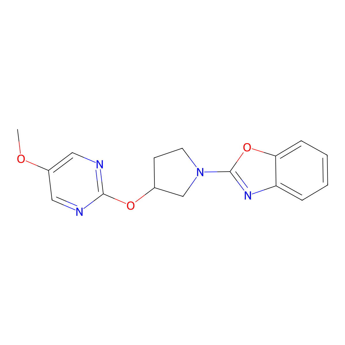 2-{3-[(5-Methoxypyrimidin-2-yl)oxy]pyrrolidin-1-yl}-1,3-benzoxazole molecular structure, CAS 2742079-40-7