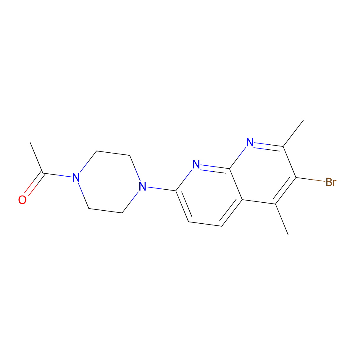 1-[4-(6-Bromo-5,7-dimethyl-1,8-naphthyridin-2-yl)piperazin-1-yl]ethan-1-one molecular structure, CAS 2742079-41-8