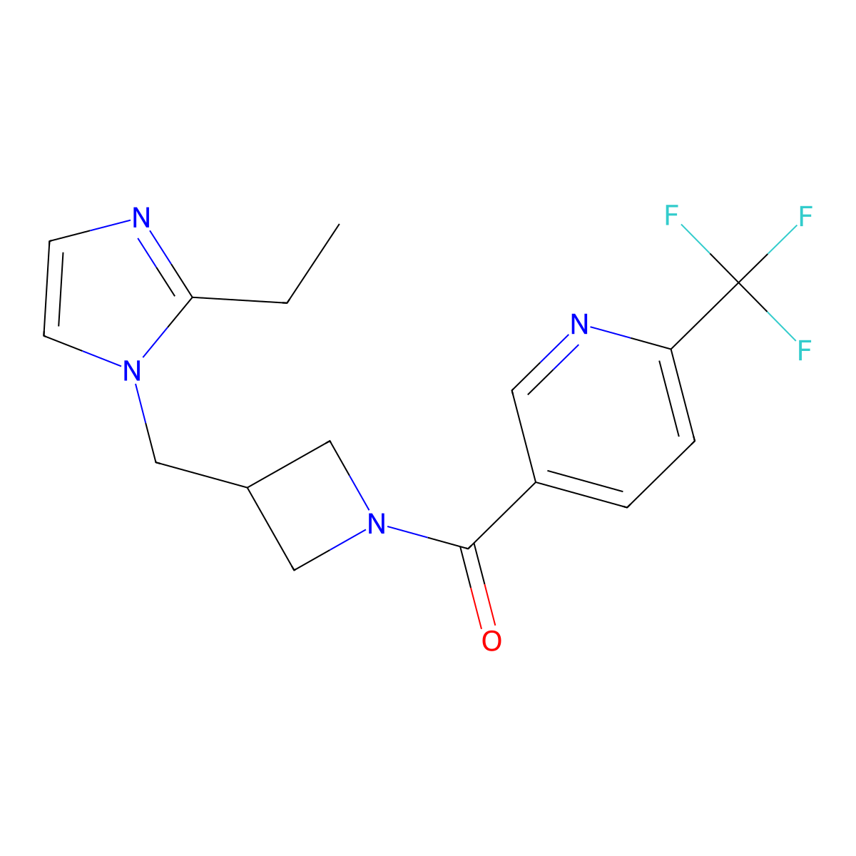 5-{3-[(2-ethyl-1H-imidazol-1-yl)methyl]azetidine-1-carbonyl}-2-(trifluoromethyl)pyridine molecular structure, CAS 2742079-43-0