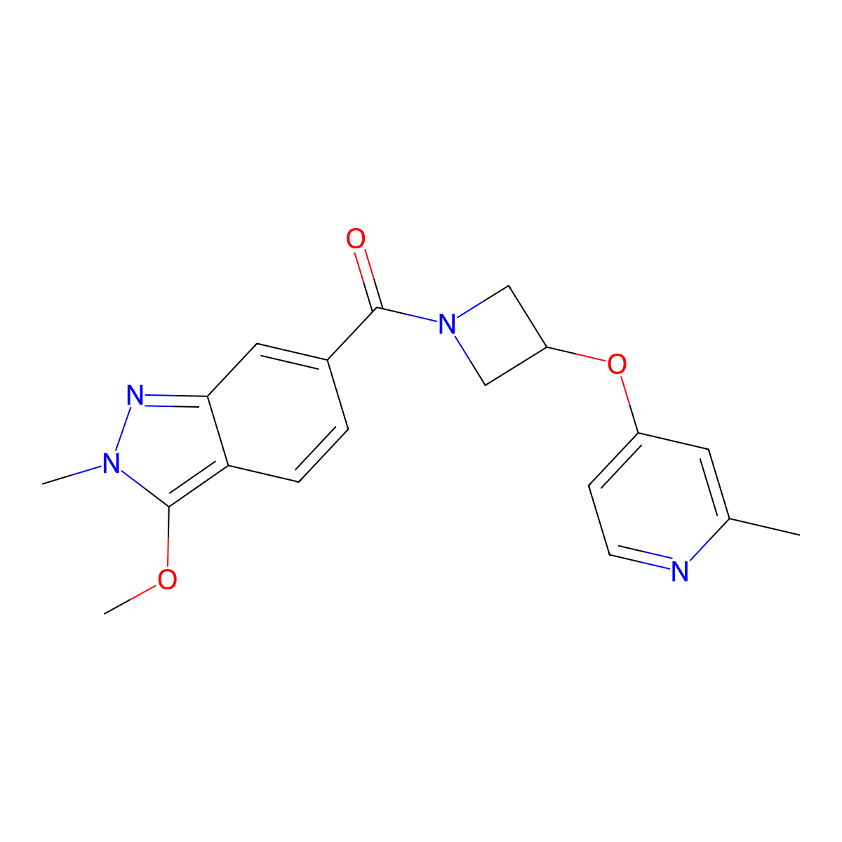 3-methoxy-2-methyl-6-{3-[(2-methylpyridin-4-yl)oxy]azetidine-1-carbonyl}-2H-indazole molecular structure, CAS 2742079-44-1