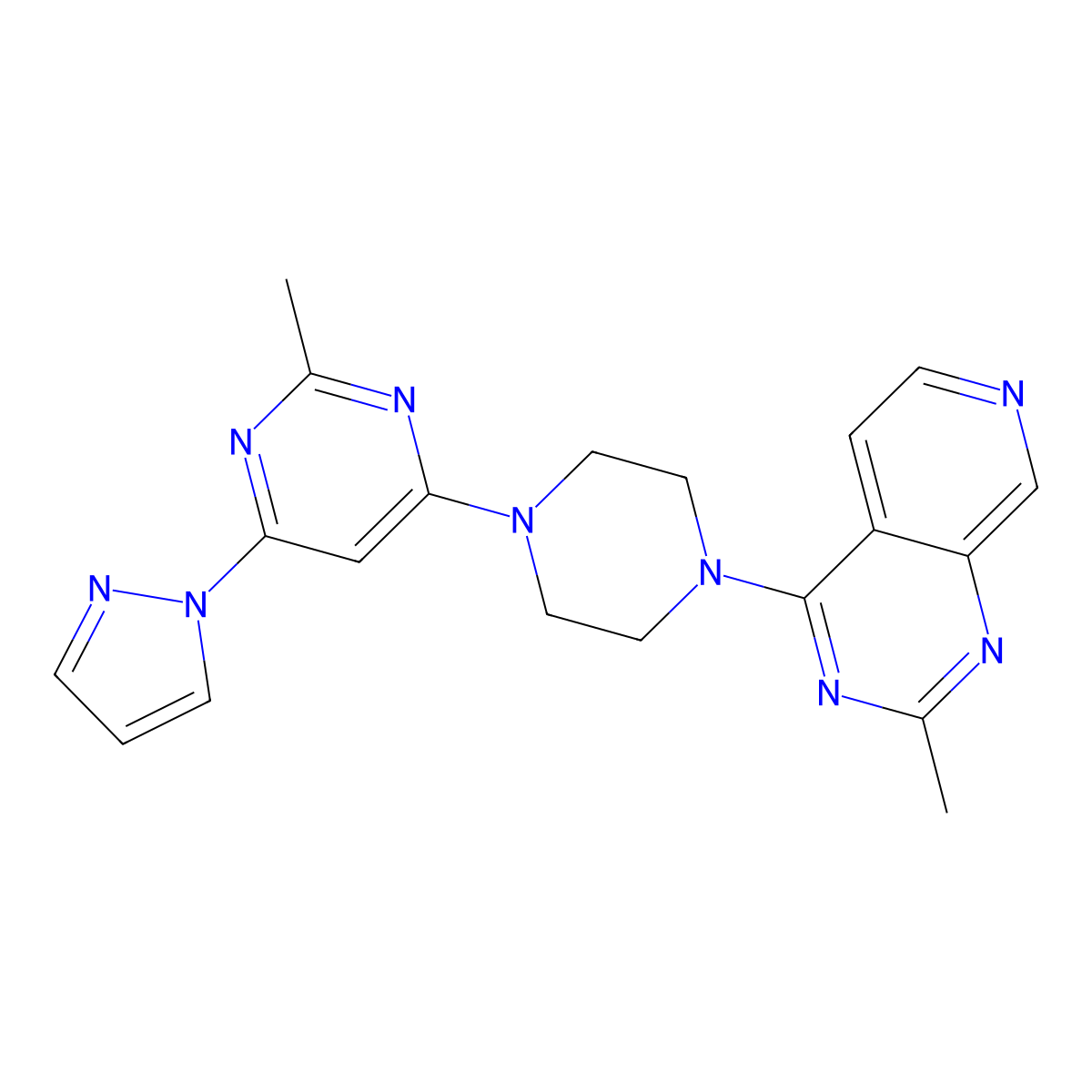 2-methyl-4-(4-{2-methylpyrido[3,4-d]pyrimidin-4-yl}piperazin-1-yl)-6-(1H-pyrazol-1-yl)pyrimidine molecular structure, CAS 2742079-46-3