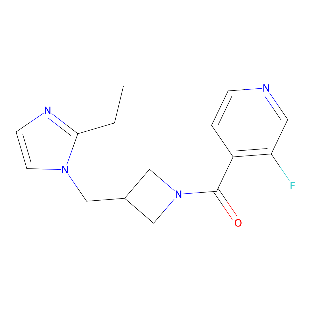 4-{3-[(2-ethyl-1H-imidazol-1-yl)methyl]azetidine-1-carbonyl}-3-fluoropyridine molecular structure, CAS 2742079-51-0