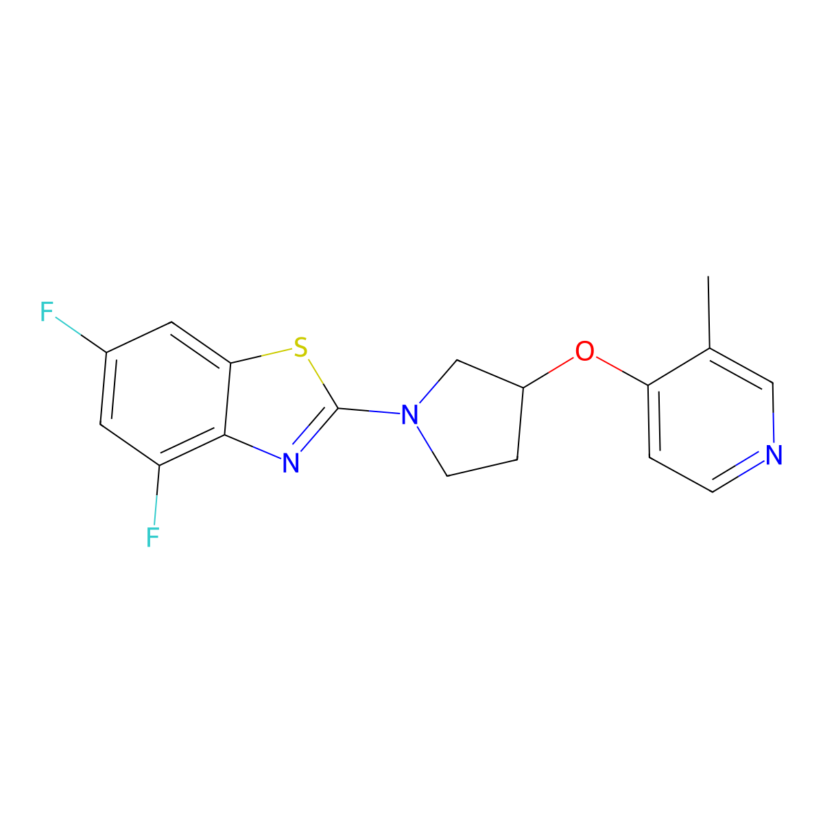 4,6-Difluoro-2-{3-[(3-methylpyridin-4-yl)oxy]pyrrolidin-1-yl}-1,3-benzothiazole molecular structure, CAS 2742079-52-1