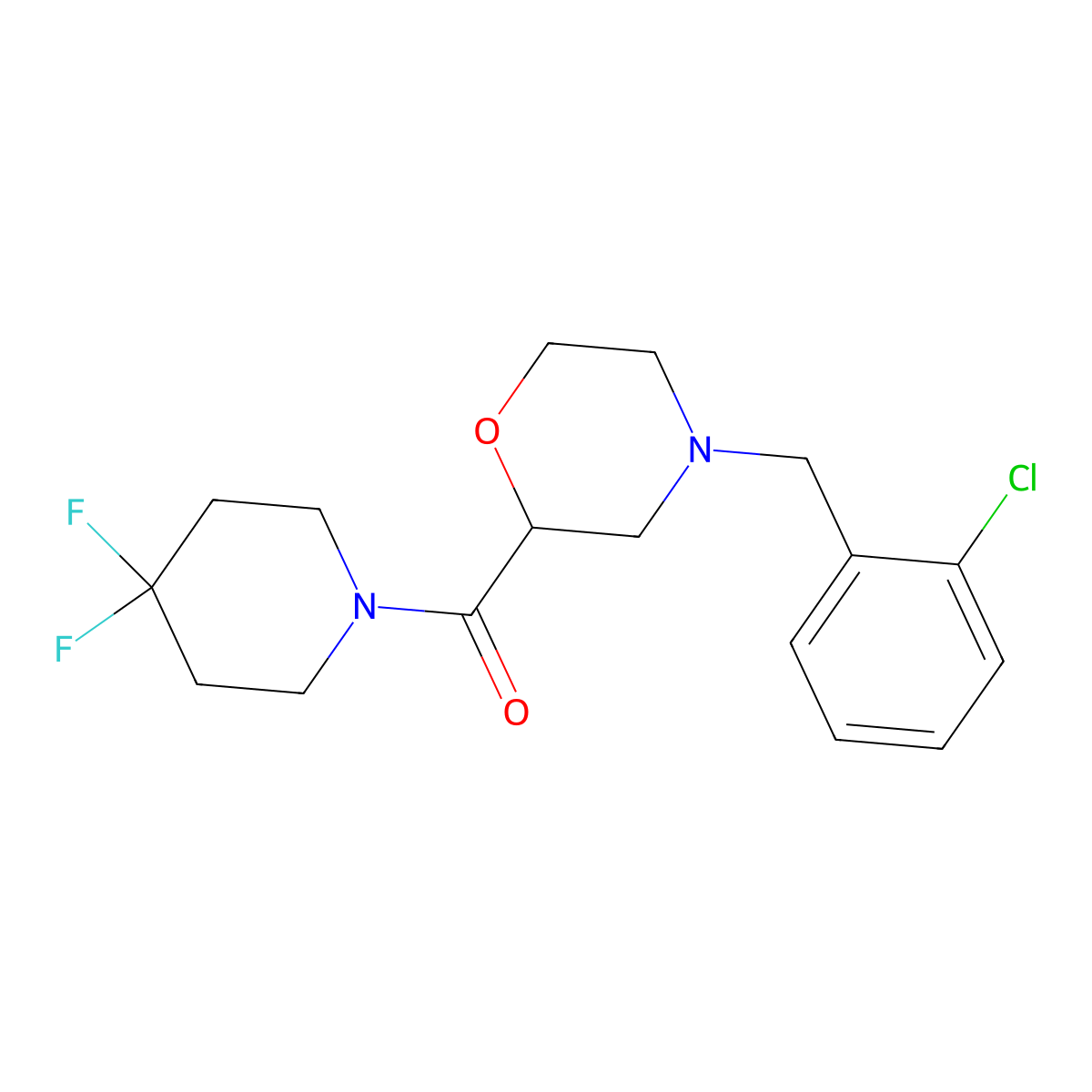 4-[(2-Chlorophenyl)methyl]-2-(4,4-difluoropiperidine-1-carbonyl)morpholine molecular structure, CAS 2742079-53-2