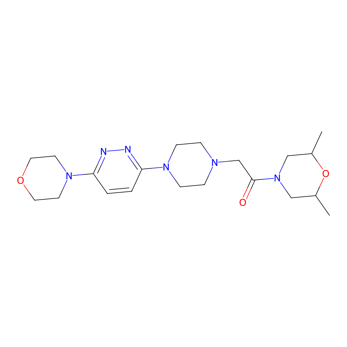 1-(2,6-Dimethylmorpholin-4-yl)-2-{4-[6-(morpholin-4-yl)pyridazin-3-yl]piperazin-1-yl}ethan-1-one molecular structure, CAS 2742079-62-3