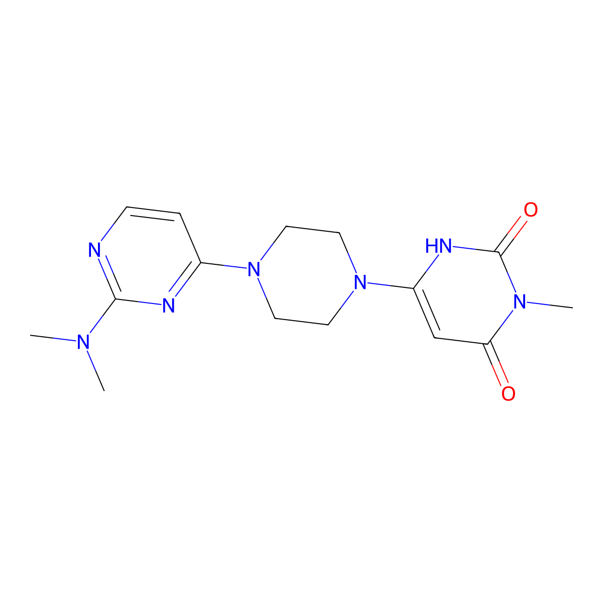 6-{4-[2-(Dimethylamino)pyrimidin-4-yl]piperazin-1-yl}-3-methyl-1,2,3,4-tetrahydropyrimidine-2,4-dione molecular structure, CAS 2742079-64-5