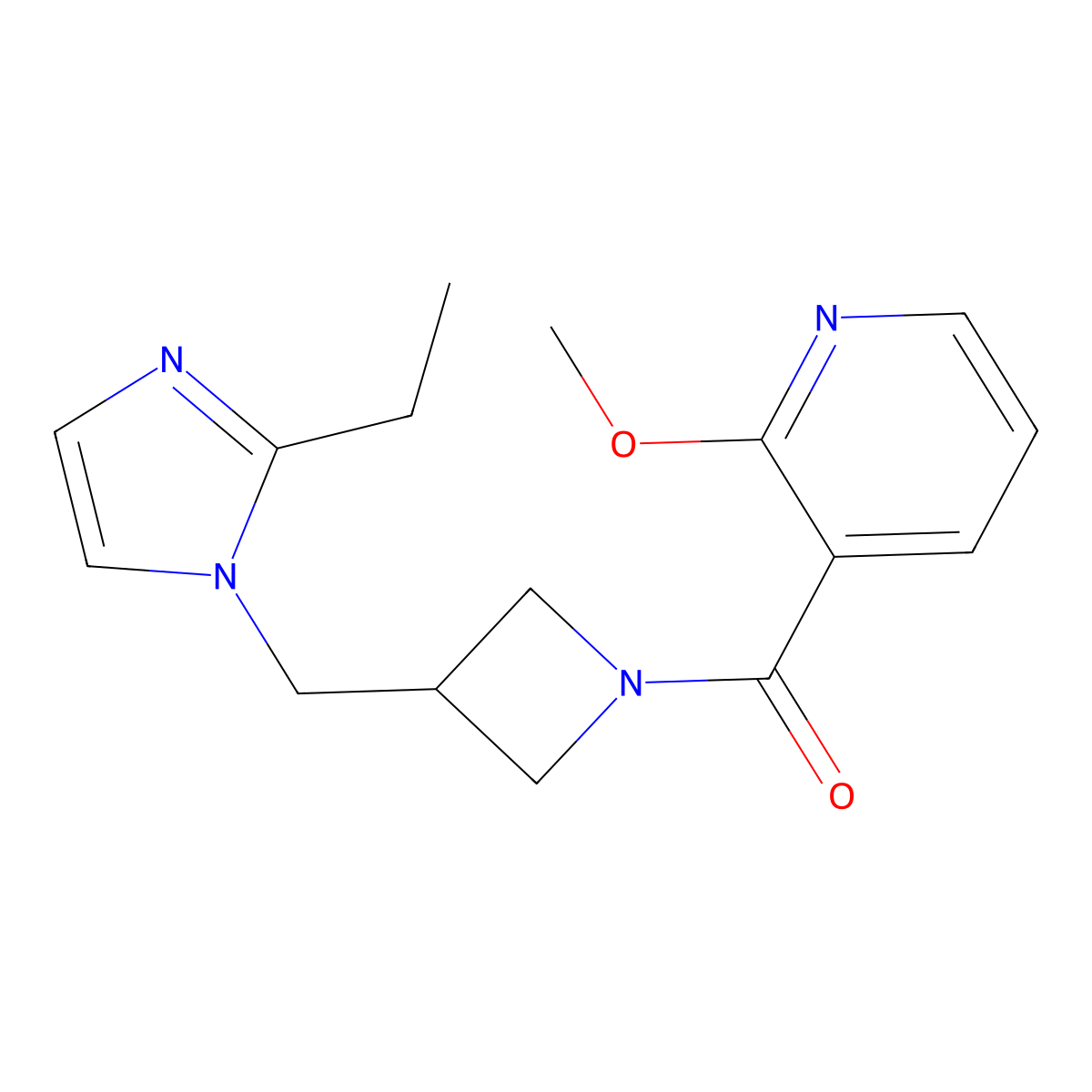 3-{3-[(2-ethyl-1H-imidazol-1-yl)methyl]azetidine-1-carbonyl}-2-methoxypyridine molecular structure, CAS 2742079-67-8