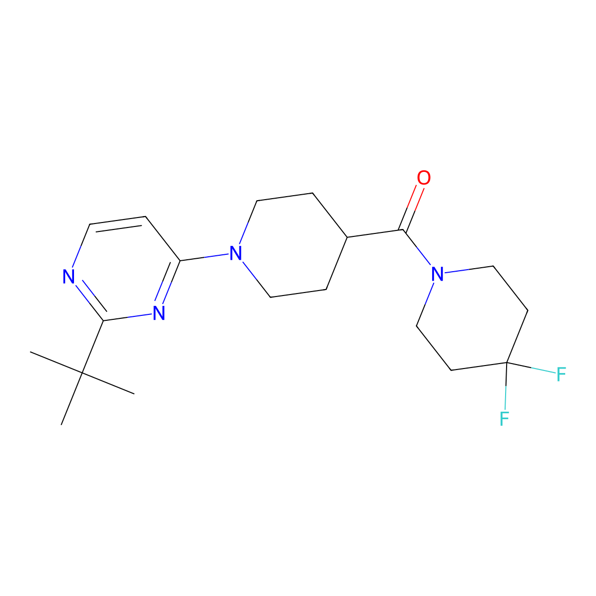 2-Tert-butyl-4-[4-(4,4-difluoropiperidine-1-carbonyl)piperidin-1-yl]pyrimidine molecular structure, CAS 2742079-78-1