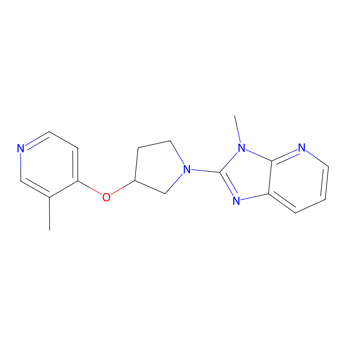 3-methyl-4-[(1-{3-methyl-3H-imidazo[4,5-b]pyridin-2-yl}pyrrolidin-3-yl)oxy]pyridine molecular structure, CAS 2742079-79-2