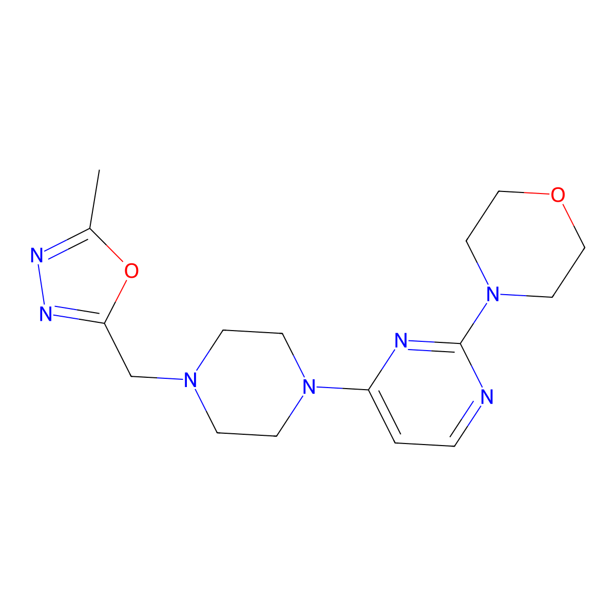 4-(4-{4-[(5-Methyl-1,3,4-oxadiazol-2-yl)methyl]piperazin-1-yl}pyrimidin-2-yl)morpholine molecular structure, CAS 2742079-80-5