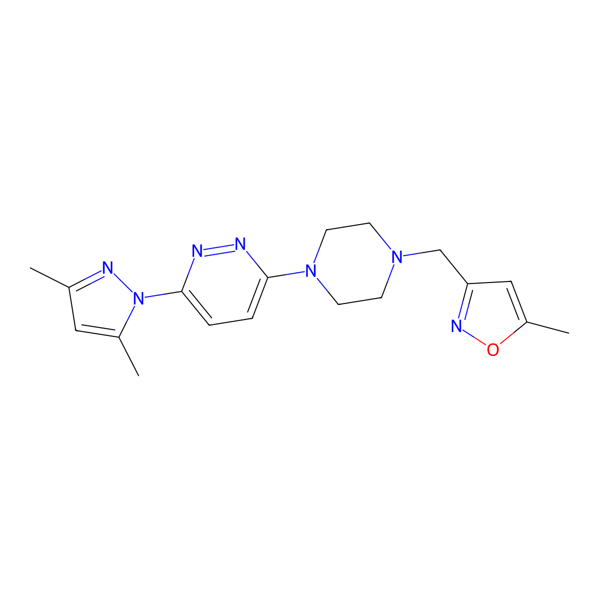 3-(3,5-dimethyl-1H-pyrazol-1-yl)-6-{4-[(5-methyl-1,2-oxazol-3-yl)methyl]piperazin-1-yl}pyridazine molecular structure, CAS 2742079-90-7