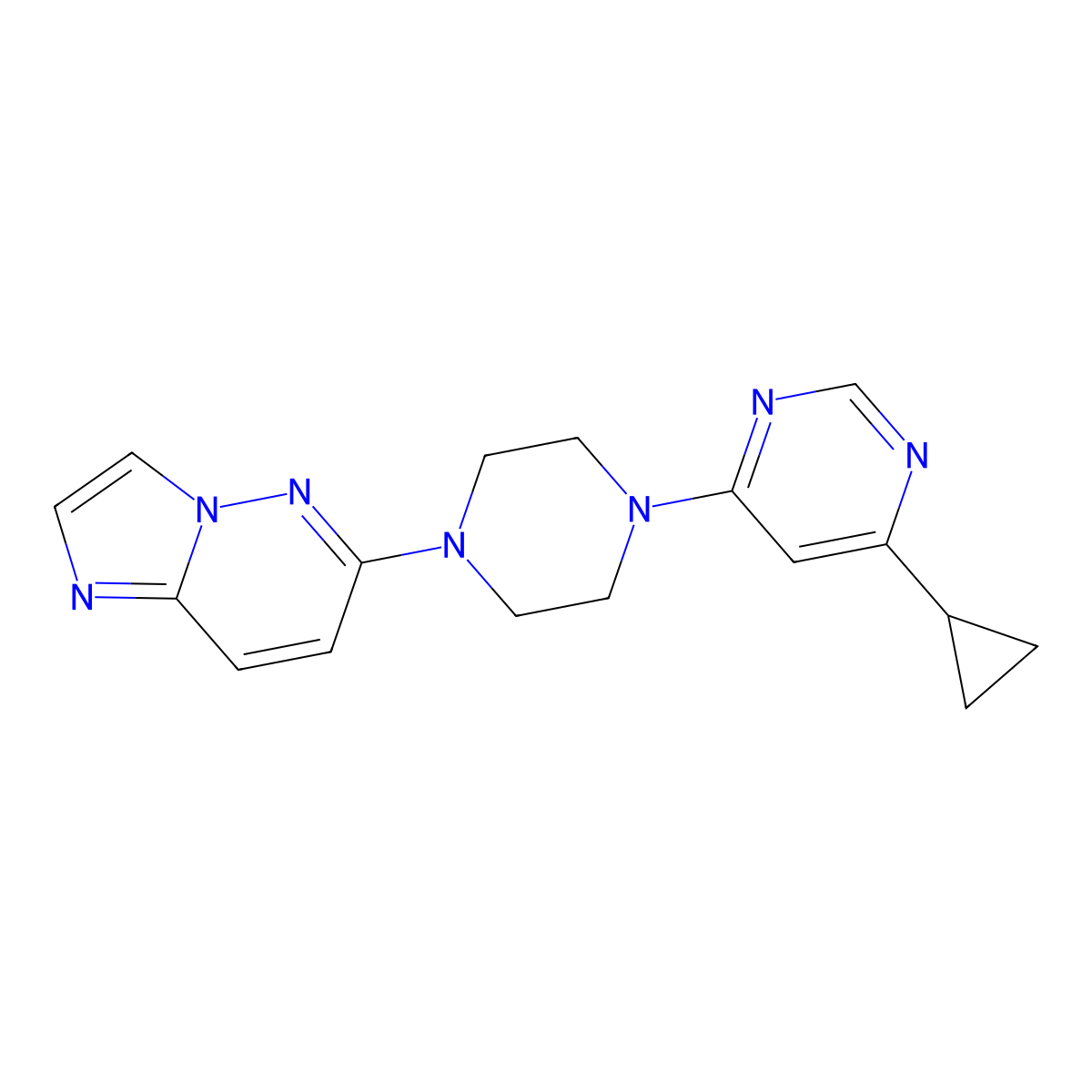4-Cyclopropyl-6-(4-{imidazo[1,2-b]pyridazin-6-yl}piperazin-1-yl)pyrimidine molecular structure, CAS 2742079-92-9