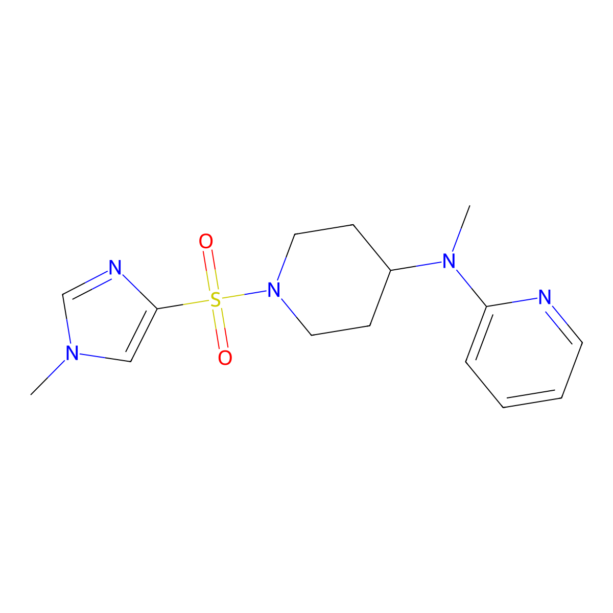 N-methyl-N-{1-[(1-methyl-1H-imidazol-4-yl)sulfonyl]piperidin-4-yl}pyridin-2-amine molecular structure, CAS 2742079-96-3