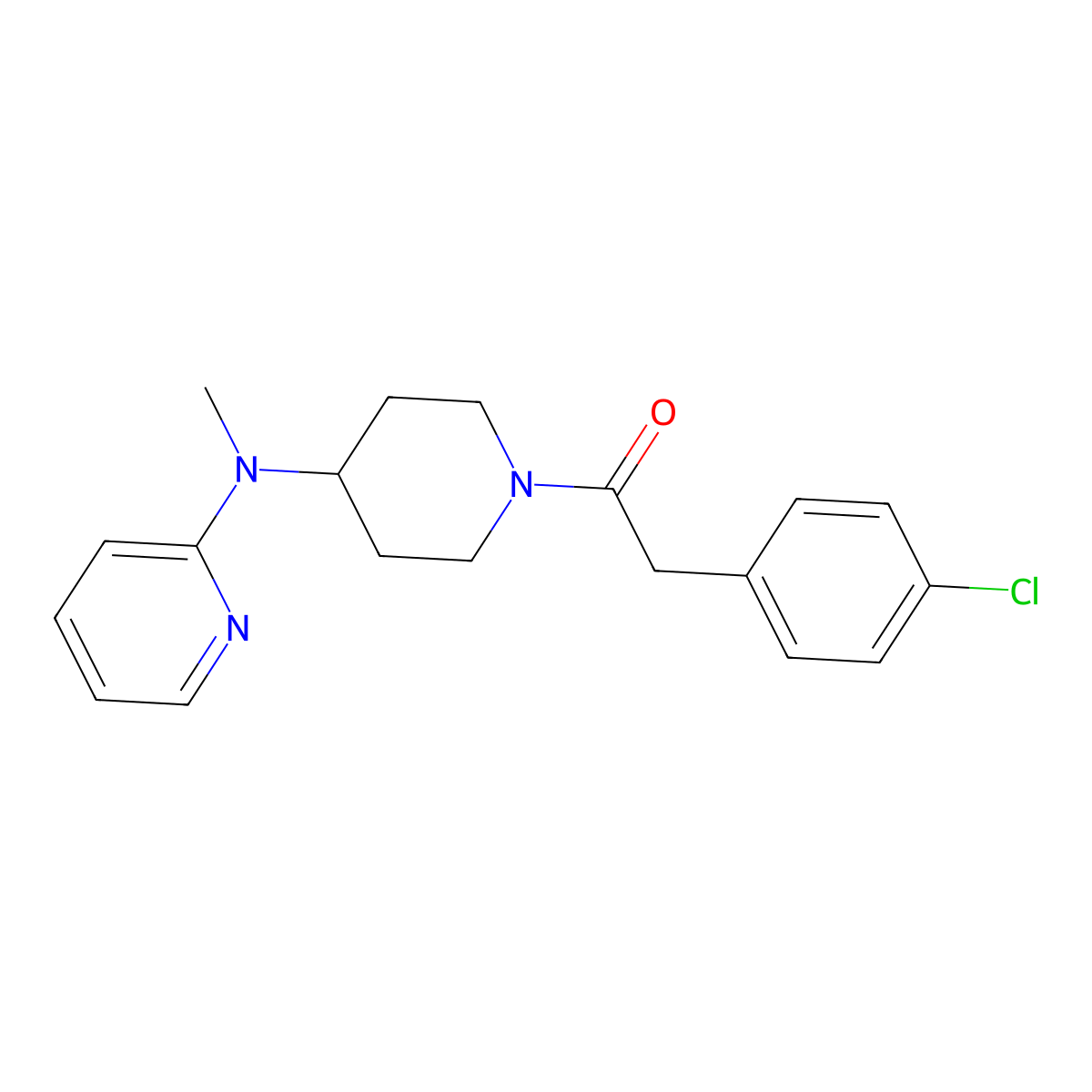 2-(4-Chlorophenyl)-1-{4-[methyl(pyridin-2-yl)amino]piperidin-1-yl}ethan-1-one molecular structure, CAS 2742079-99-6