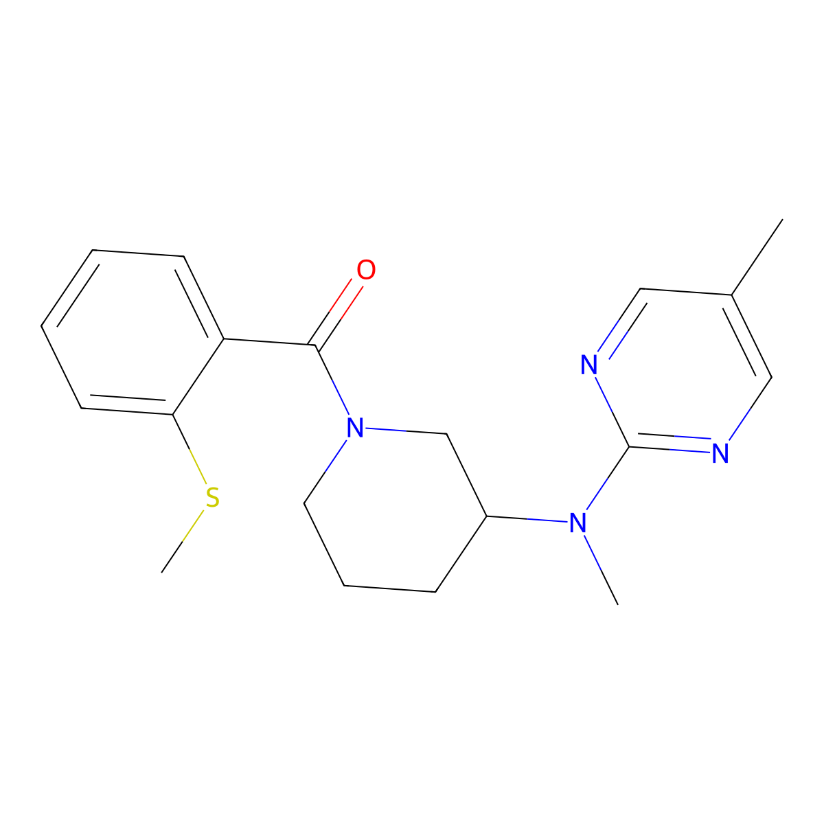 N,5-dimethyl-N-{1-[2-(methylsulfanyl)benzoyl]piperidin-3-yl}pyrimidin-2-amine molecular structure, CAS 2742080-01-7