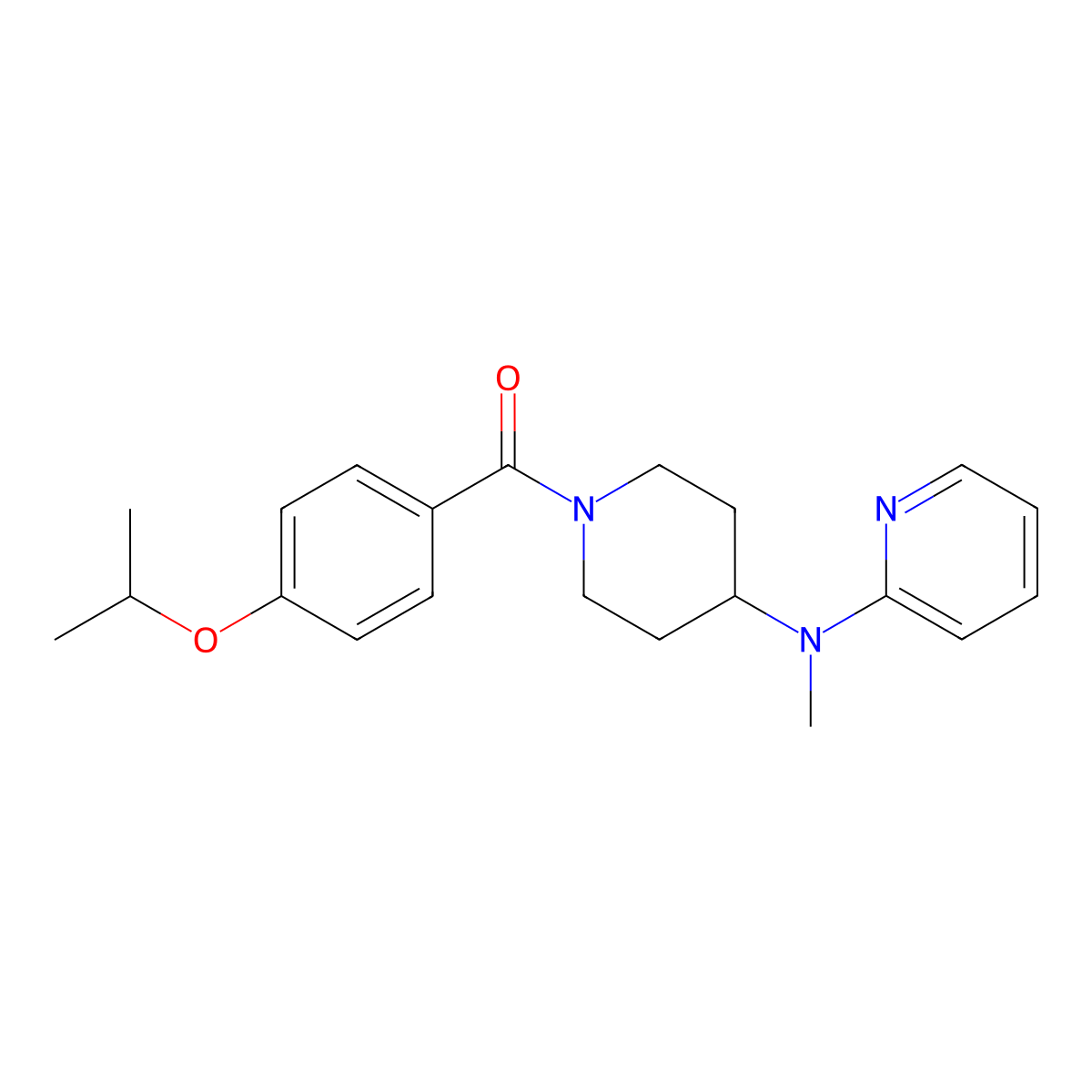 N-methyl-N-{1-[4-(propan-2-yloxy)benzoyl]piperidin-4-yl}pyridin-2-amine molecular structure, CAS 2742080-02-8
