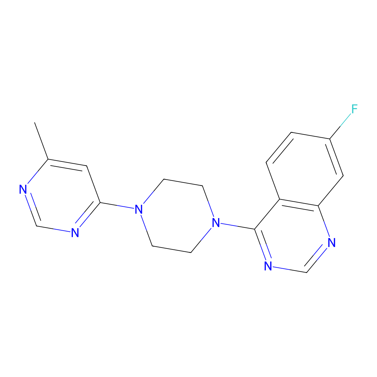 7-Fluoro-4-[4-(6-methylpyrimidin-4-yl)piperazin-1-yl]quinazoline molecular structure, CAS 2742080-03-9