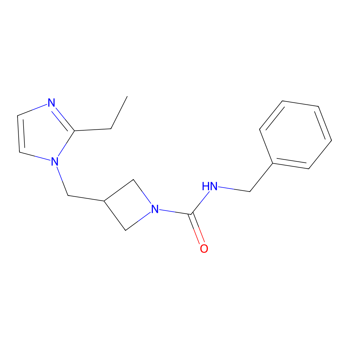 N-benzyl-3-[(2-ethyl-1H-imidazol-1-yl)methyl]azetidine-1-carboxamide molecular structure, CAS 2742080-05-1
