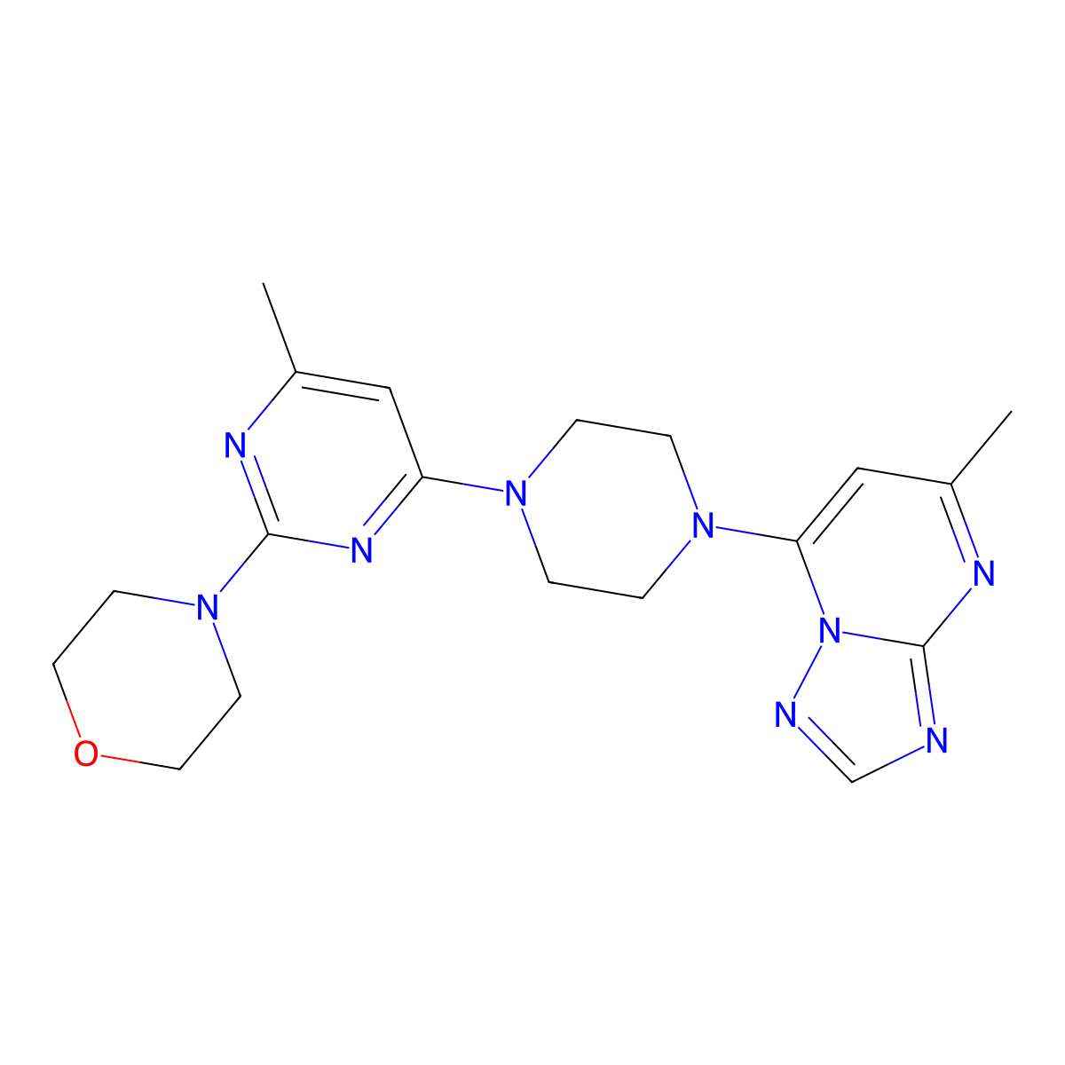 4-[4-Methyl-6-(4-{5-methyl-[1,2,4]triazolo[1,5-a]pyrimidin-7-yl}piperazin-1-yl)pyrimidin-2-yl]morpholine molecular structure, CAS 2742080-12-0