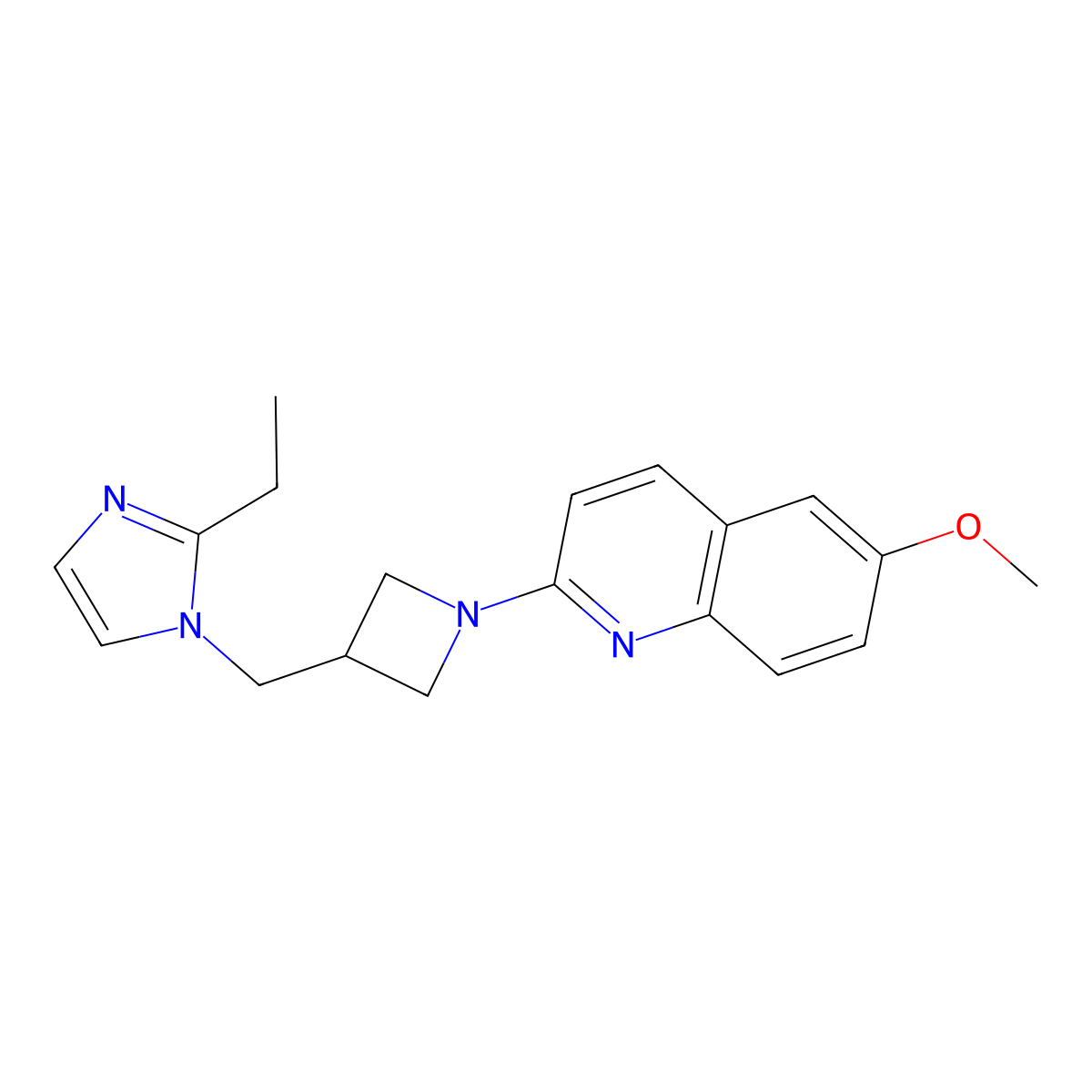 2-{3-[(2-ethyl-1H-imidazol-1-yl)methyl]azetidin-1-yl}-6-methoxyquinoline molecular structure, CAS 2742080-16-4