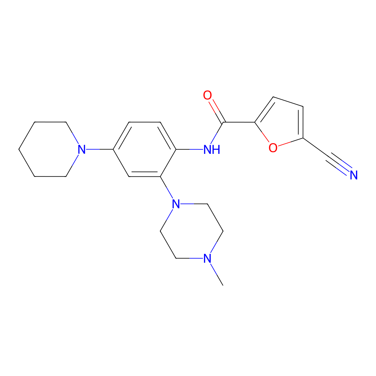 5-cyano-N-(2-(4-methylpiperazin-1-yl)-4-(piperidin-1-yl)phenyl)furan-2-carboxamide molecular structure, CAS 2742268-51-3