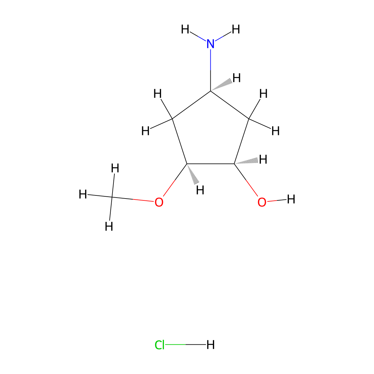 (1R,2S,4S)-4-amino-2-methoxycyclopentan-1-ol;hydrochloride molecular structure, CAS 2742343-72-0