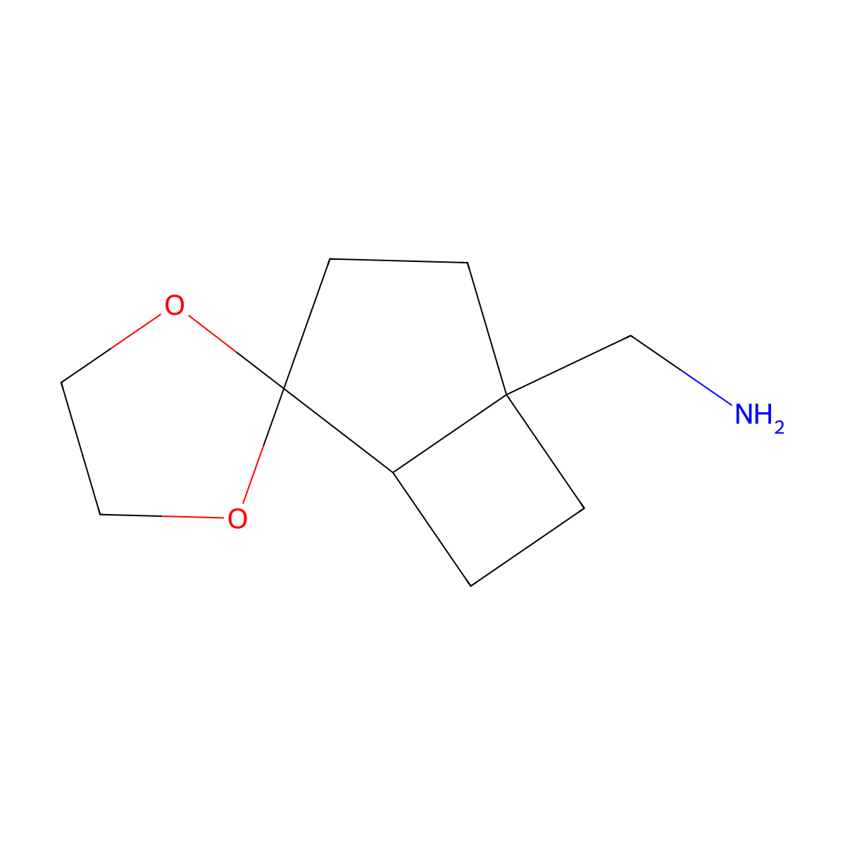 rac-1-((1R,5S)-spiro(bicyclo(3.2.0)heptane-2,2'-(1,3)dioxolan)-5-yl)methanamine molecular structure, CAS 2742387-10-4