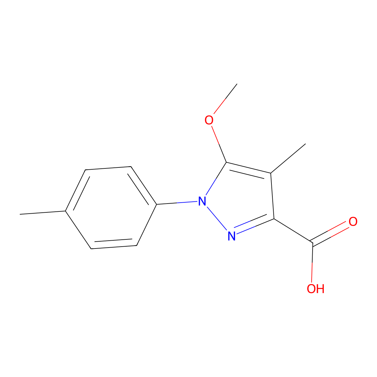 5-Methoxy-4-methyl-1-(p-tolyl)-1H-pyrazole-3-carboxylic acid molecular structure, CAS 274253-22-4