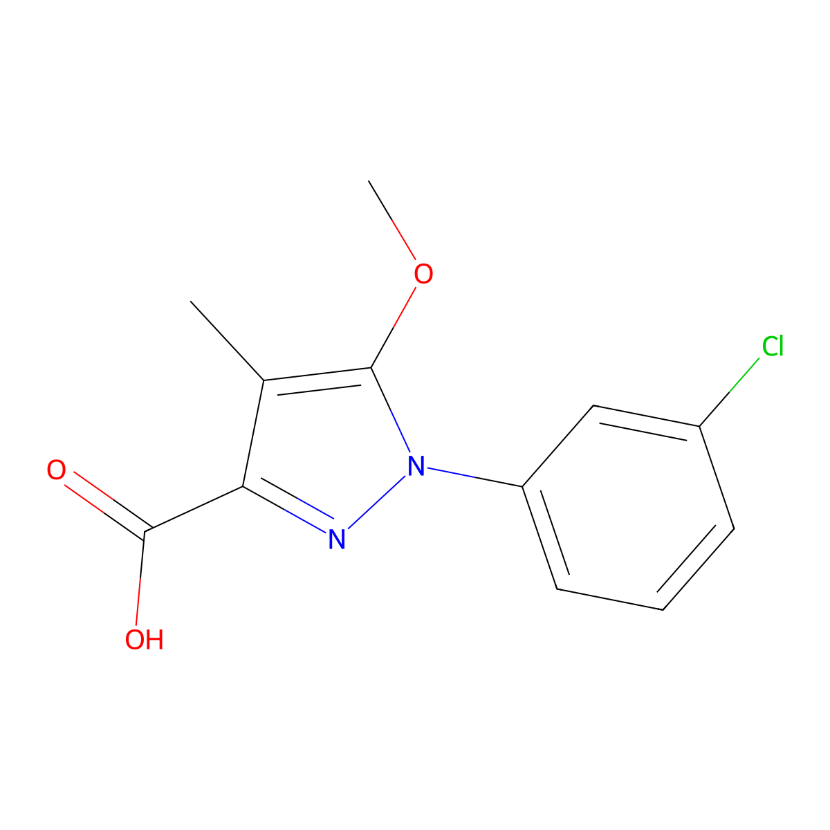1-(3-Chlorophenyl)-5-methoxy-4-methyl-1H-pyrazole-3-carboxylic acid molecular structure, CAS 274253-32-6