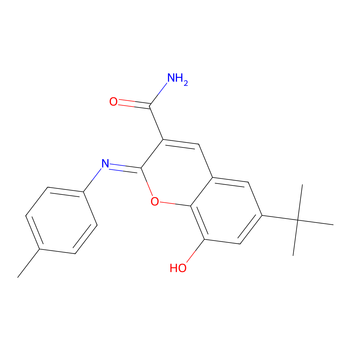 (2Z)-6-tert-butyl-8-hydroxy-2-[(4-methylphenyl)imino]-2H-chromene-3-carboxamide molecular structure, CAS 2742610-96-2