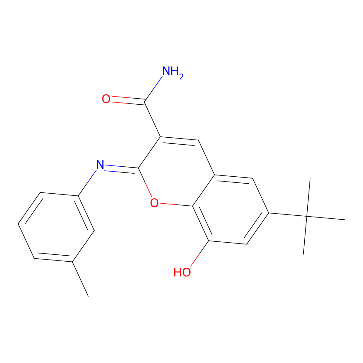 (2Z)-6-tert-butyl-8-hydroxy-2-[(3-methylphenyl)imino]-2H-chromene-3-carboxamide molecular structure, CAS 2742610-98-4