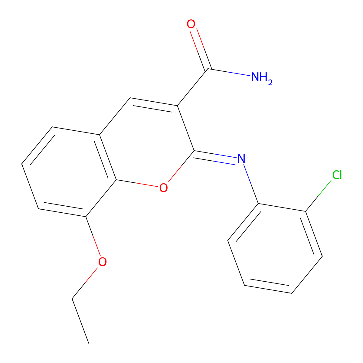(2Z)-2-(2-chlorophenyl)imino-8-ethoxychromene-3-carboxamide molecular structure, CAS 2742611-09-0