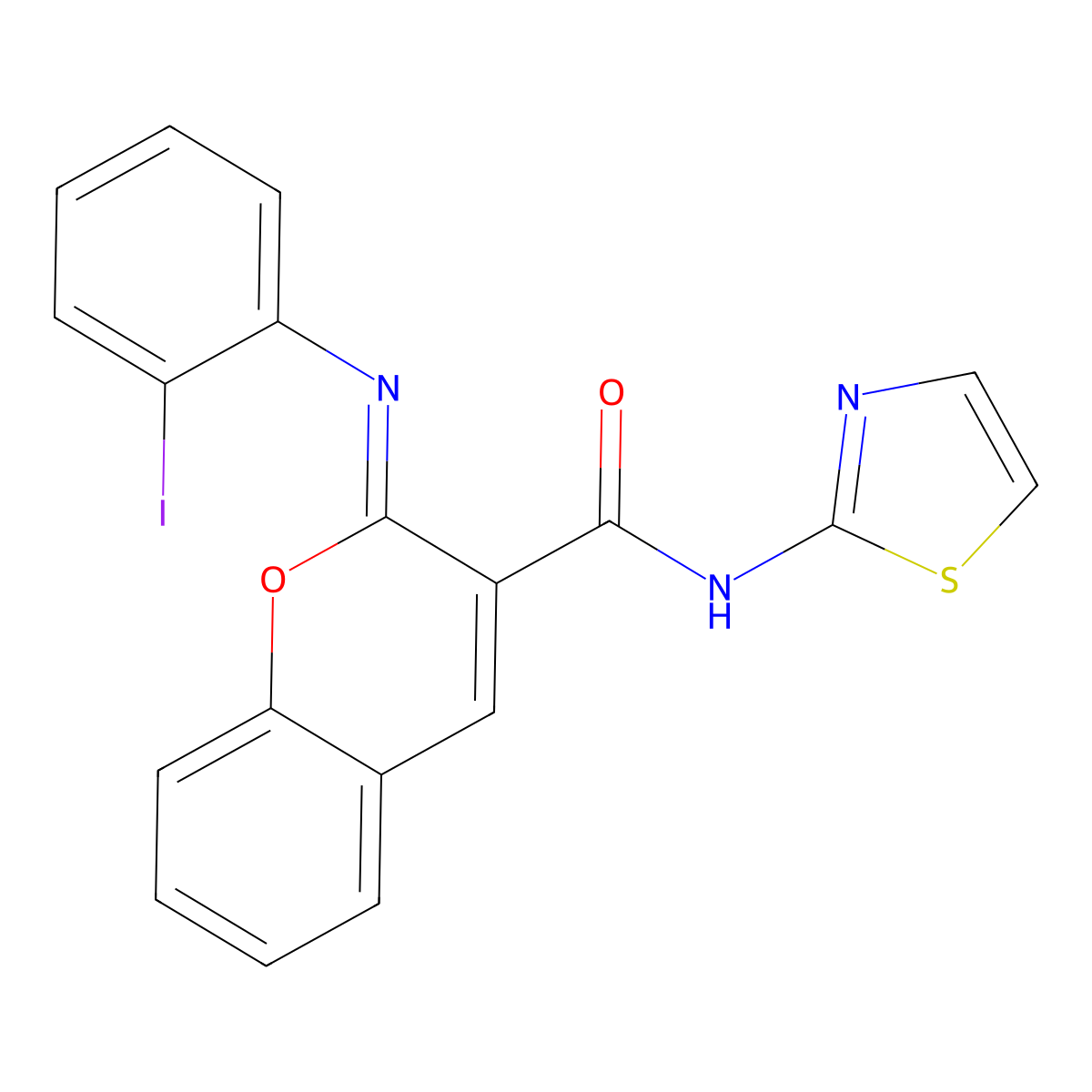 (2Z)-2-[(2-iodophenyl)imino]-N-(1,3-thiazol-2-yl)-2H-chromene-3-carboxamide molecular structure, CAS 2742611-20-5
