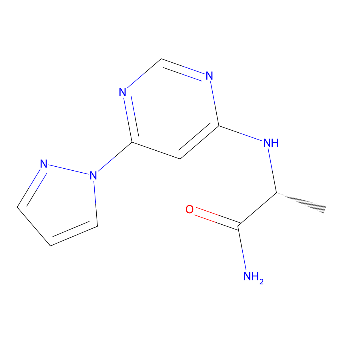 (2R)-2-{[6-(1H-pyrazol-1-yl)pyrimidin-4-yl]amino}propanamide molecular structure, CAS 2742613-83-6