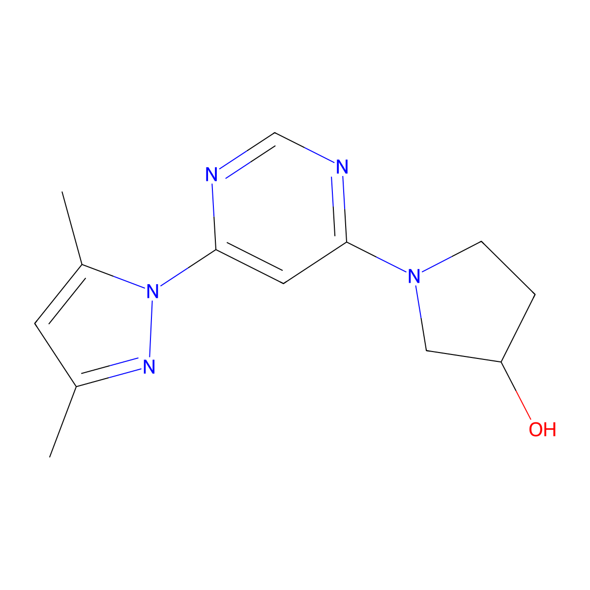 (3R)-1-[6-(3,5-dimethyl-1H-pyrazol-1-yl)pyrimidin-4-yl]pyrrolidin-3-ol molecular structure, CAS 2742613-84-7
