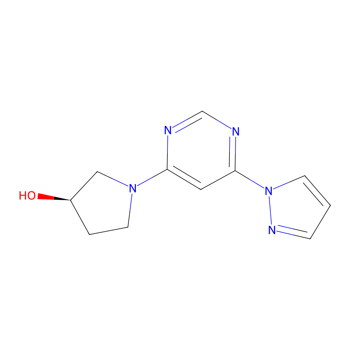 (3R)-1-[6-(1H-pyrazol-1-yl)pyrimidin-4-yl]pyrrolidin-3-ol molecular structure, CAS 2742613-85-8