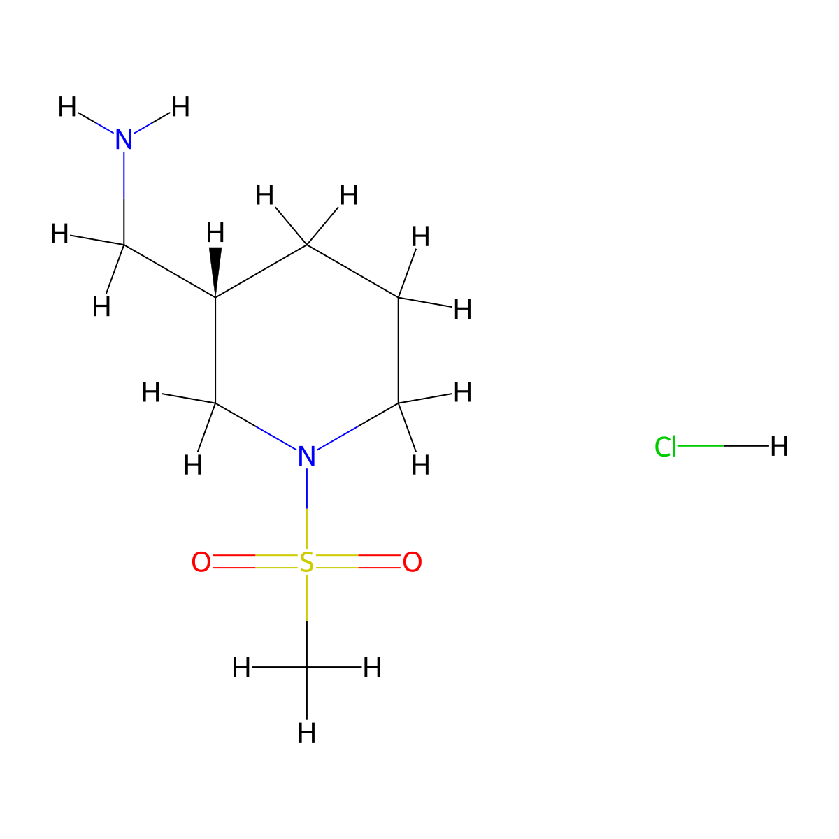 1-[(3S)-1-methanesulfonylpiperidin-3-yl]methanamine hydrochloride molecular structure, CAS 2742623-30-7