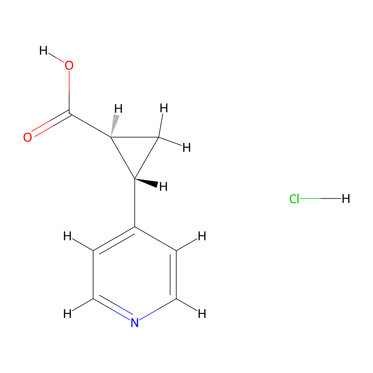 (1S,2S)-2-(pyridin-4-yl)cyclopropane-1-carboxylic acid hydrochloride molecular structure, CAS 2742623-59-0