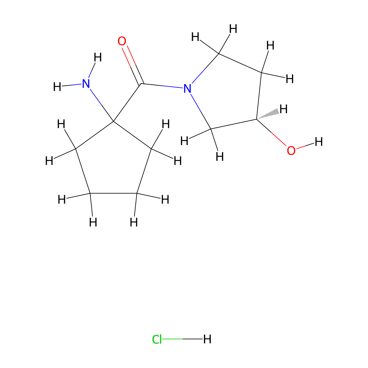 (3R)-1-(1-aminocyclopentanecarbonyl)pyrrolidin-3-olhydrochloride molecular structure, CAS 2742623-80-7