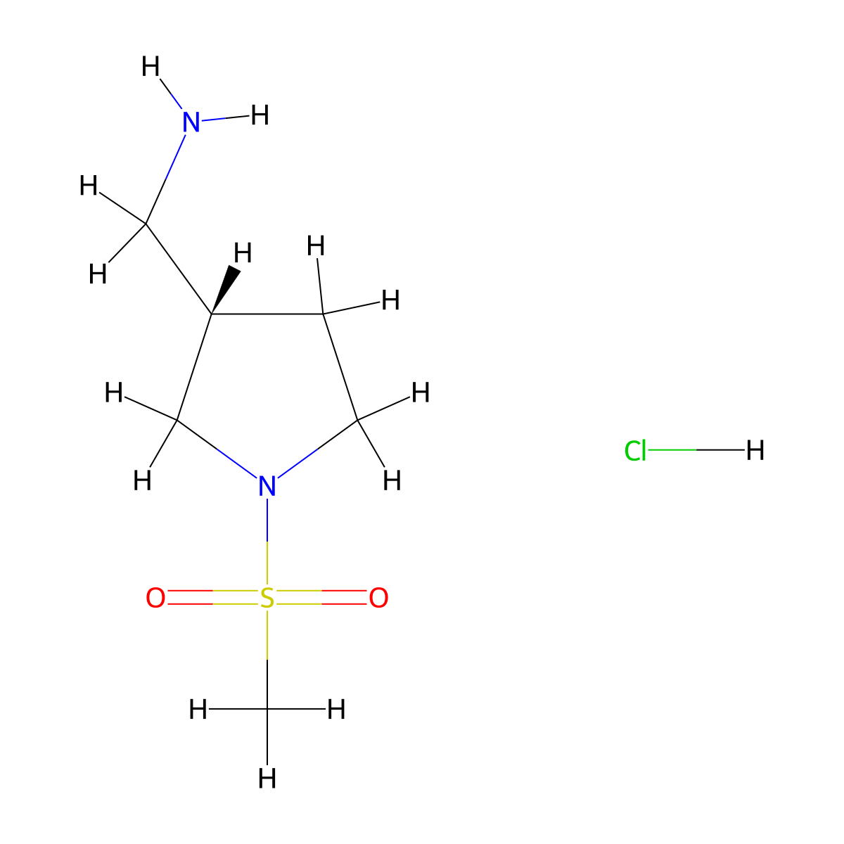 1-[(3S)-1-methanesulfonylpyrrolidin-3-yl]methanaminehydrochloride molecular structure, CAS 2742623-81-8