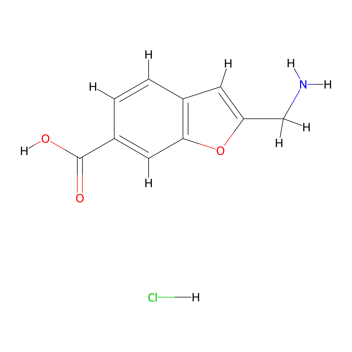 2-(Aminomethyl)-1-benzofuran-6-carboxylic acid hydrochloride molecular structure, CAS 2742652-20-4
