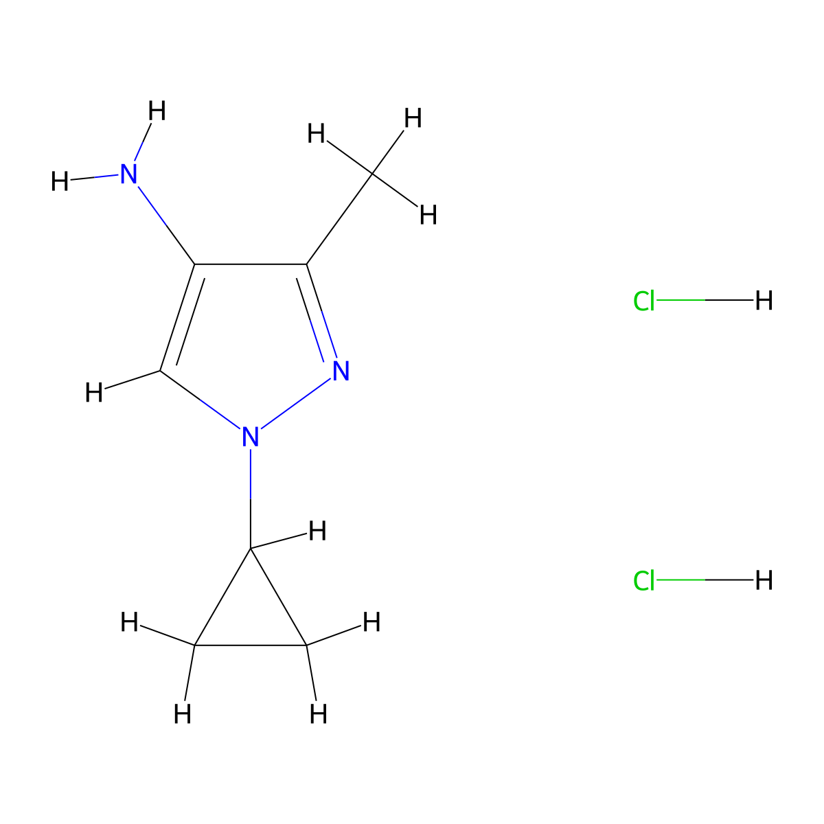 1-cyclopropyl-3-methyl-1H-pyrazol-4-amine dihydrochloride molecular structure, CAS 2742652-64-6