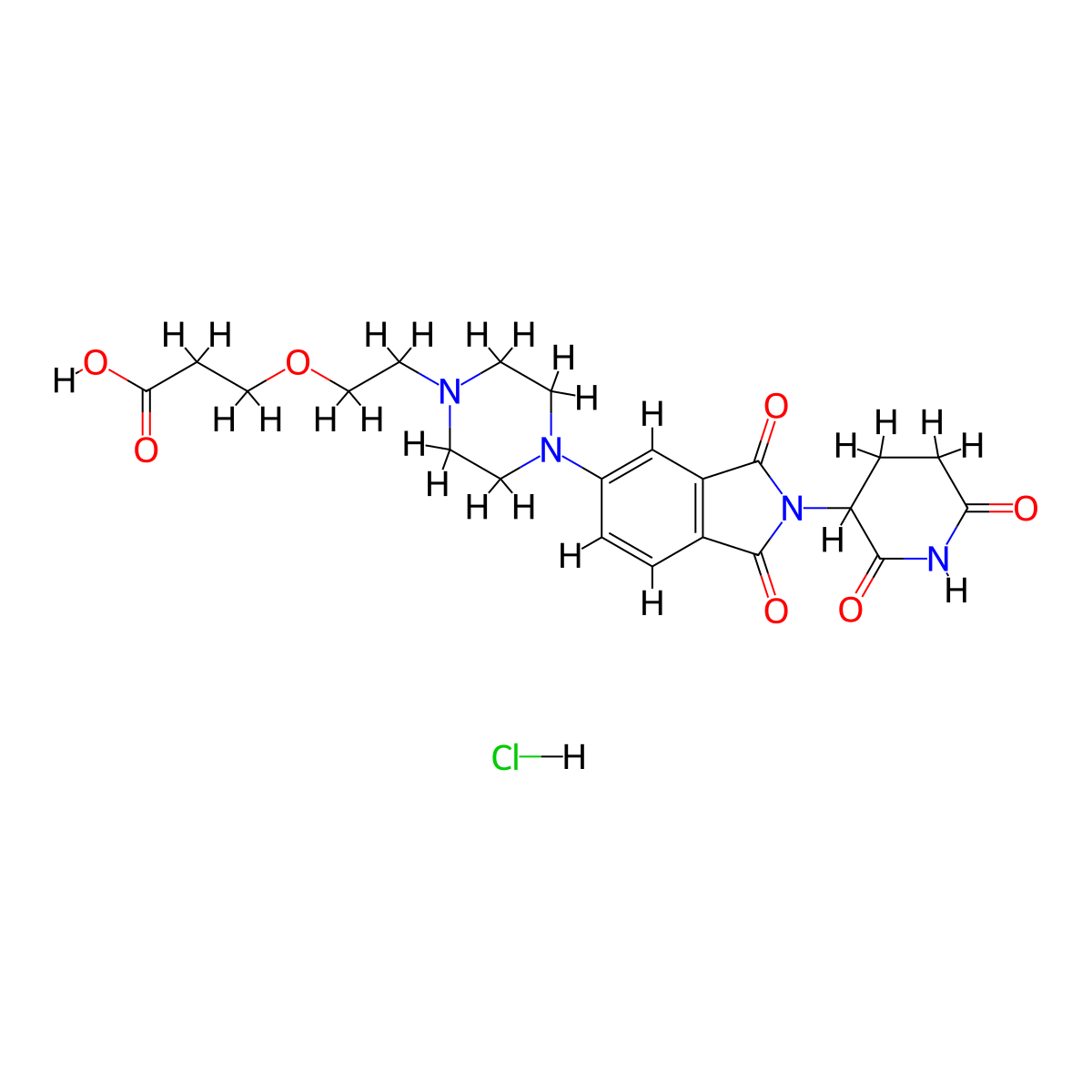 3-(2-{4-[2-(2,6-dioxopiperidin-3-yl)-1,3-dioxo-2,3-dihydro-1H-isoindol-5-yl]piperazin-1-yl}ethoxy)propanoic acid hydrochloride molecular structure, CAS 2742652-78-2