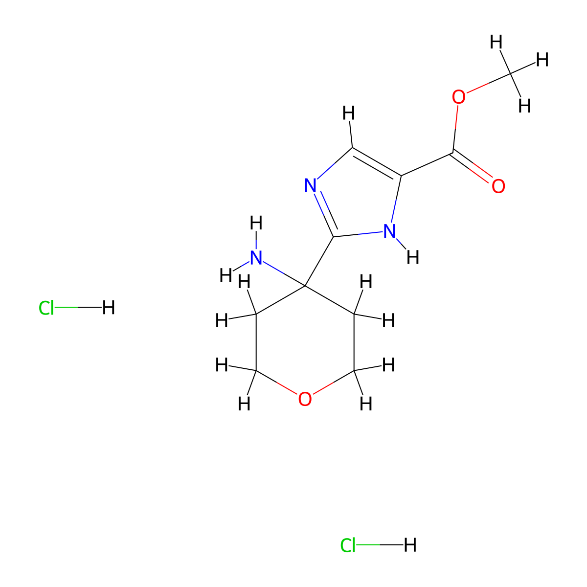 methyl2-(4-aminooxan-4-yl)-1H-imidazole-4-carboxylatedihydrochloride molecular structure, CAS 2742652-92-0