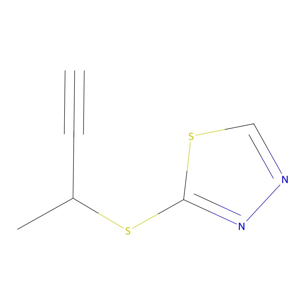 2-(But-3-yn-2-ylsulfanyl)-1,3,4-thiadiazole molecular structure, CAS 2742653-01-4